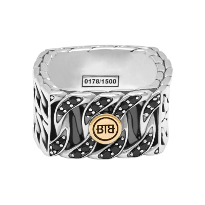 Buddha to Buddha Esther 925 Sterling Zilveren Met 14 Karaat Goud Double Black Spinel Limited Ring BTB143