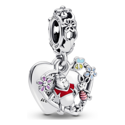 Pandora Disney 925 Sterling Zilveren Winnie The Pooh & Piglet Dubbele Hangende Bedel 792214C01 