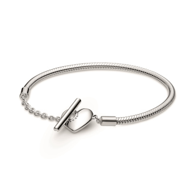 Pandora Icons 925 Sterling Zilveren Engravable Heart T-Bar Snake Chain Bracelet 599285C00