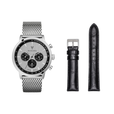 Renard Grande Chrono Herenhorloge Zilverkleurig met Horlogeband Giftset RW90007